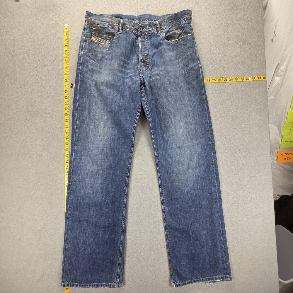 Diesel Jeans Mens 36x34 Blue Kuratt Relaxed Straight Button Fly Made Italy 0082H